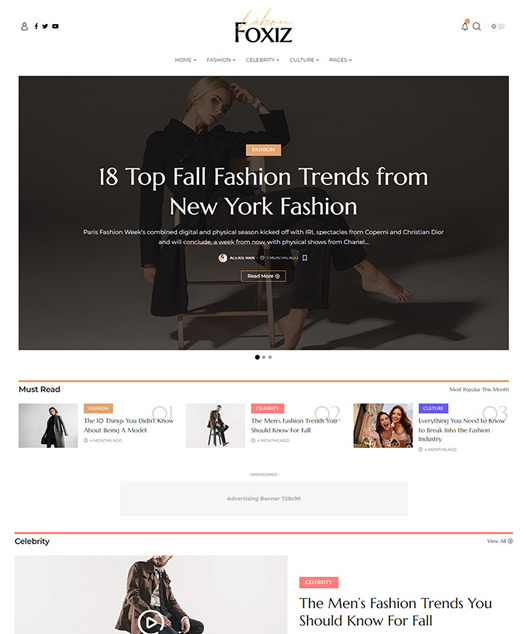 screenshot of foxiz demo Fashion, Clothing