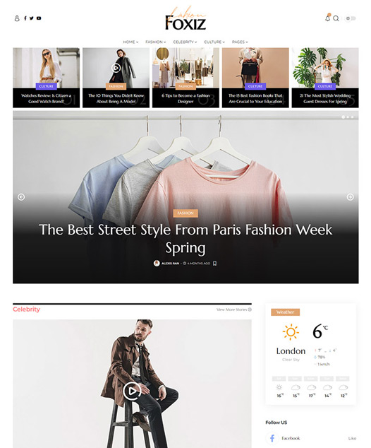 screenshot of foxiz demo Fashion, Clothing