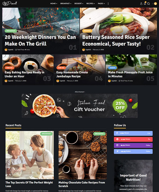 screenshot of foxiz demo Food, Cook & Recipes