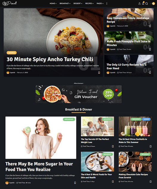 screenshot of foxiz demo Food, Cook & Recipes