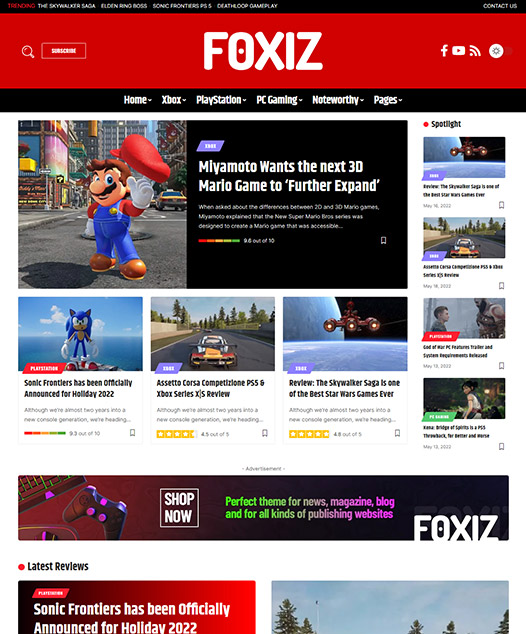 screenshot of foxiz demo Gaming Console Reviews
