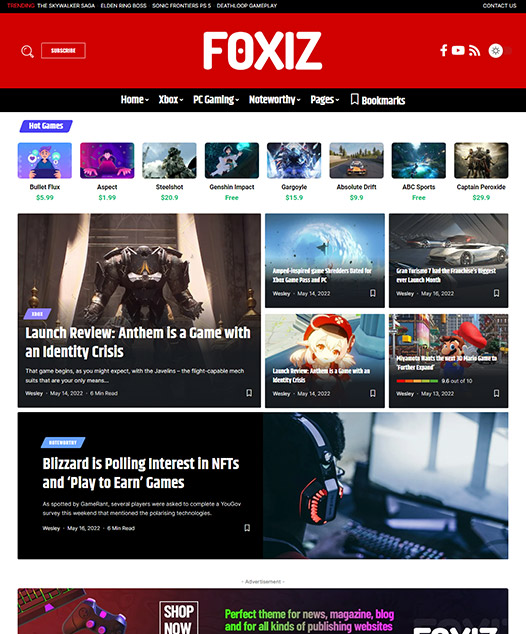 screenshot of foxiz demo Gaming Console Reviews