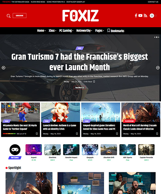 screenshot of foxiz demo Gaming Console Reviews
