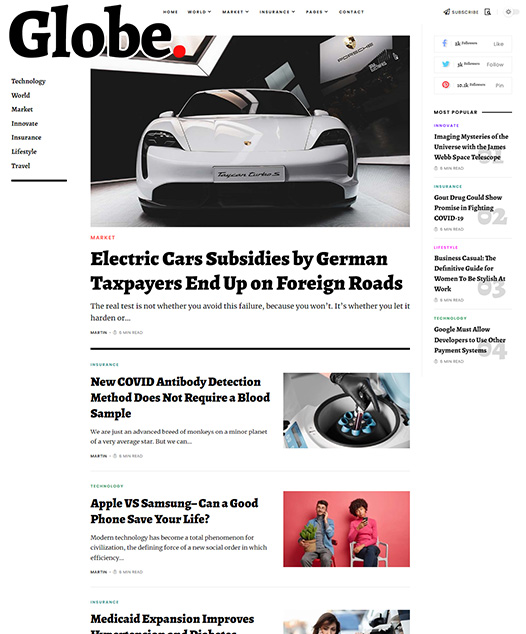 screenshot of foxiz demo Global, Modern Magazine