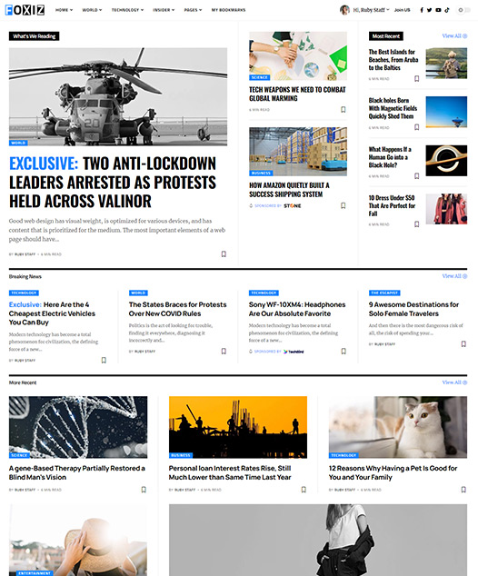 screenshot of foxiz demo Network News