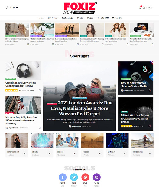 screenshot of foxiz demo World News