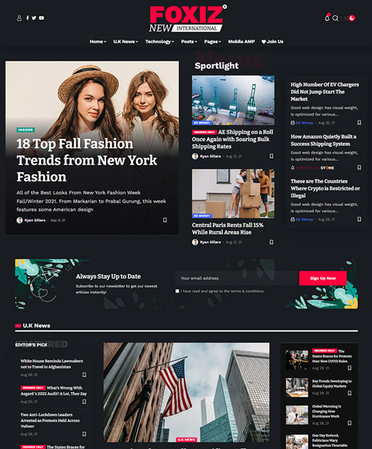 screenshot of foxiz demo World News