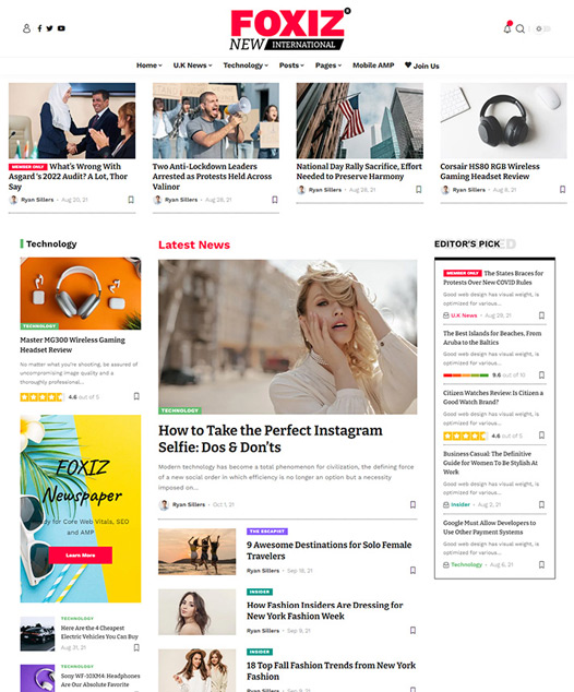 screenshot of foxiz demo World News