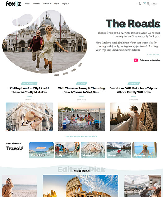 screenshot of foxiz demo Travel, Tour & Hotel