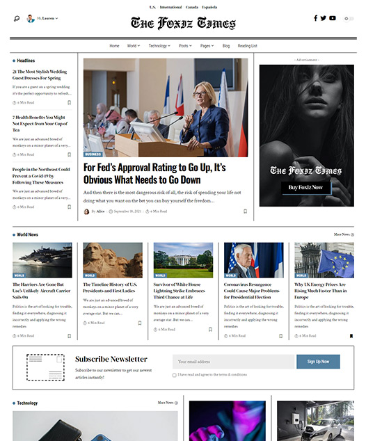 screenshot of foxiz demo The Times News