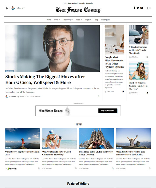 screenshot of foxiz demo The Times News