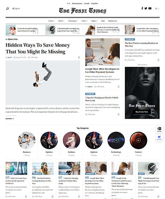 screenshot of foxiz demo The Times News
