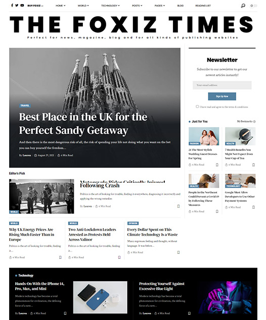 screenshot of foxiz demo The Times News