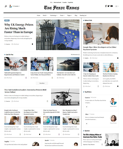 screenshot of foxiz demo The Times News