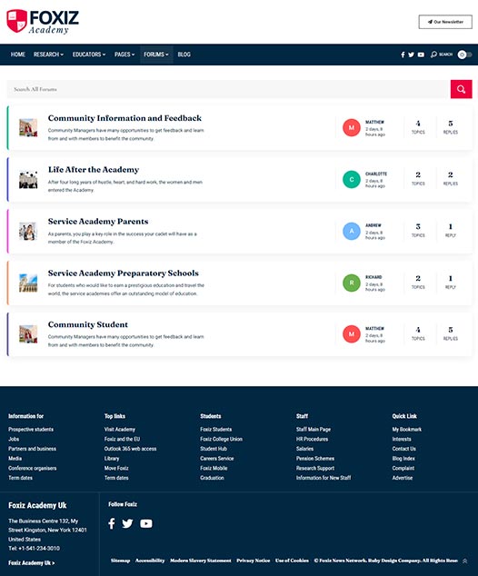screenshot of foxiz demo University Forums