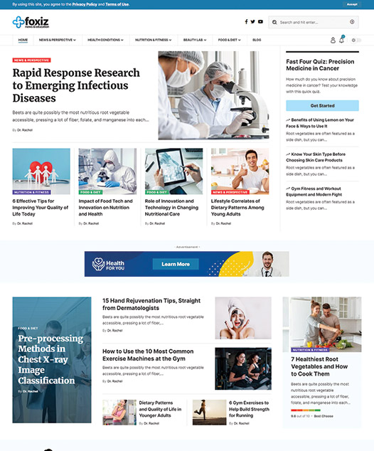 screenshot of foxiz demo Medical, Health News