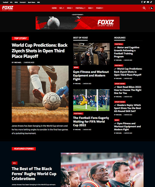 screenshot of foxiz demo Sport News, NFL, NBA