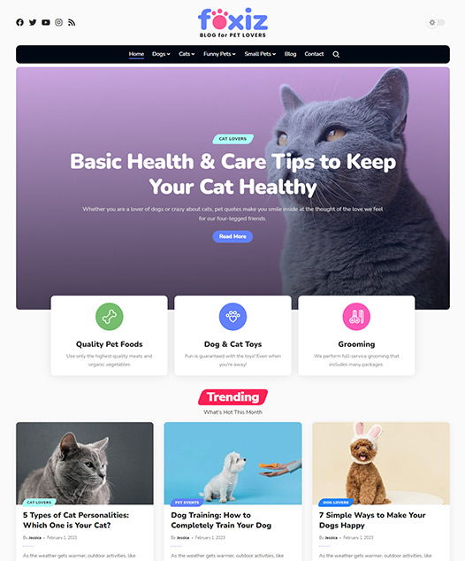 screenshot of foxiz demo Pet & Animals