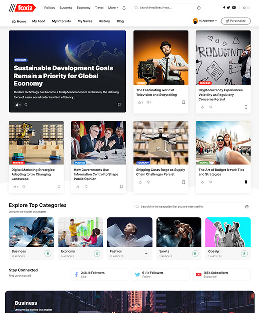screenshot of foxiz demo Personalized News