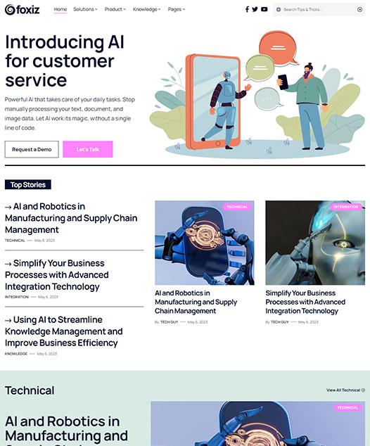 screenshot of foxiz demo AI & Chatbots