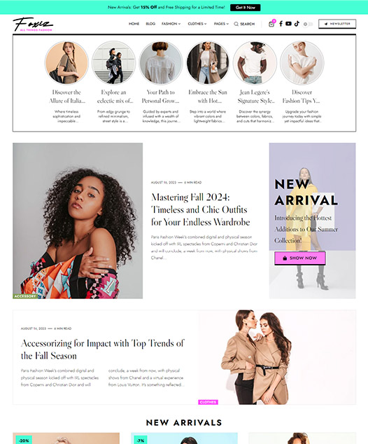 screenshot of foxiz demo Fashion Review & Monetization