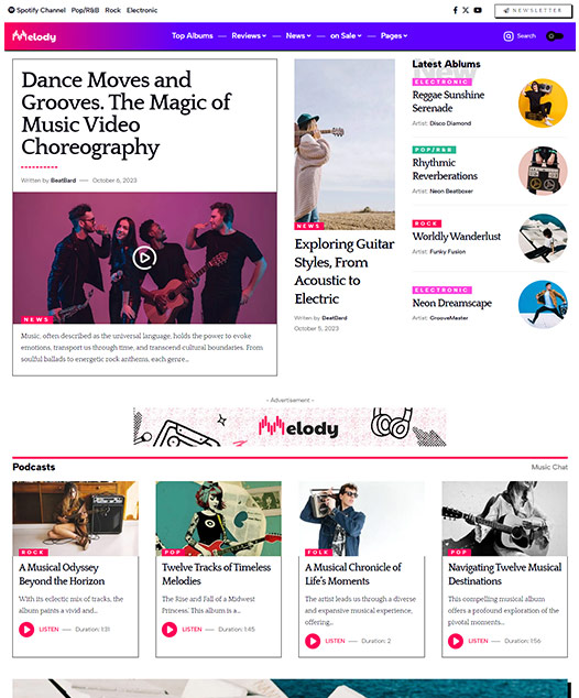 screenshot of foxiz demo Music Magazine & Blog