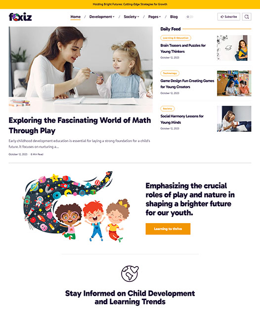 screenshot of foxiz demo Kids Learn and Grow