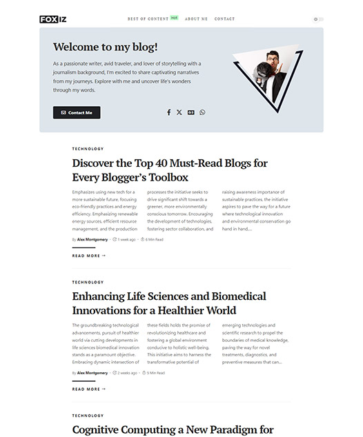 screenshot of foxiz demo Resume & Personal Blog