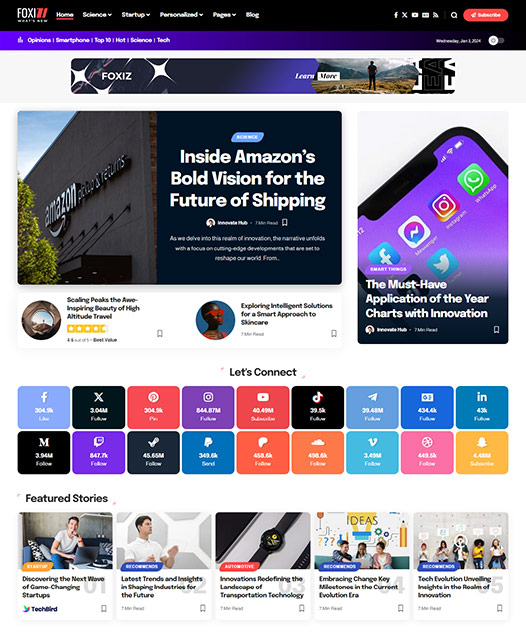 screenshot of foxiz demo Innovation & Modern News