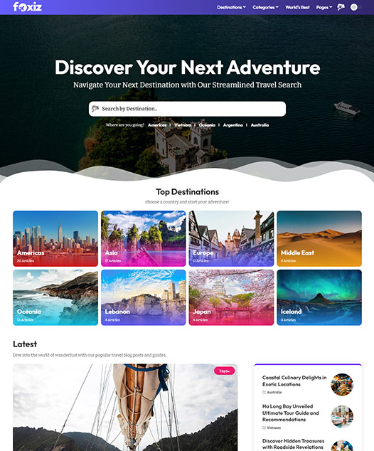 screenshot of foxiz demo Travel, Hotel & Booking