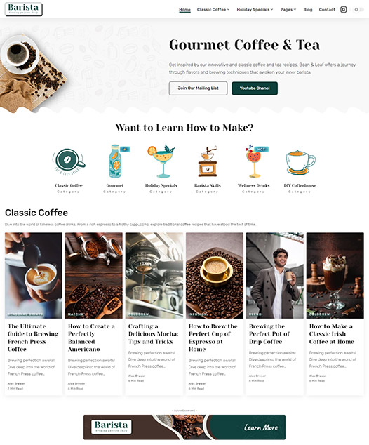 screenshot of foxiz demo Tea & Coffee