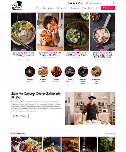 screenshot of foxiz demo Recipes & Cooking