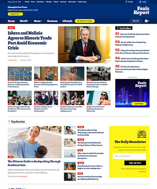 screenshot of foxiz demo Focus Report News