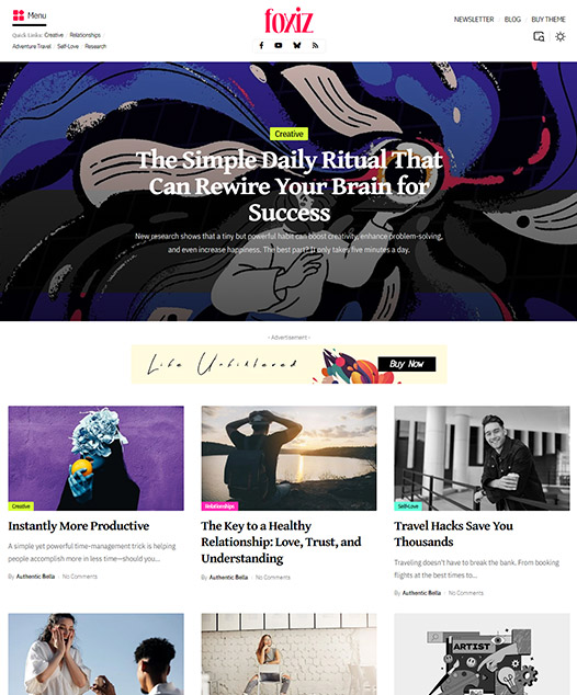 screenshot of foxiz demo Live & Inspire Magazine
