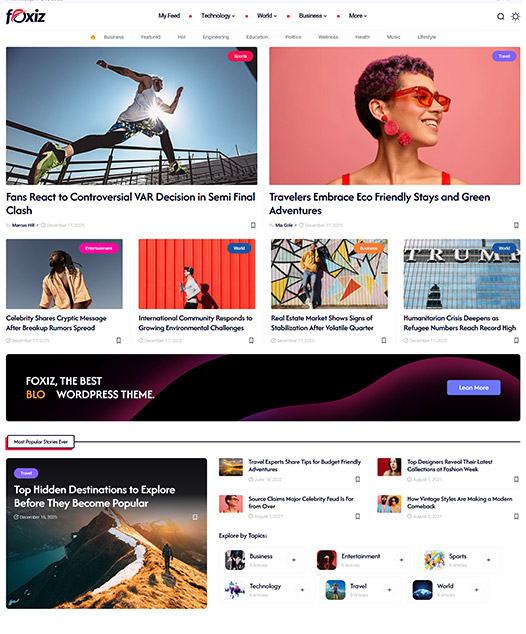 screenshot of foxiz demo Global Digest