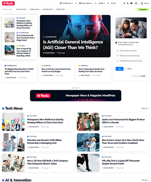 screenshot of foxiz demo Digital, AI Tech News