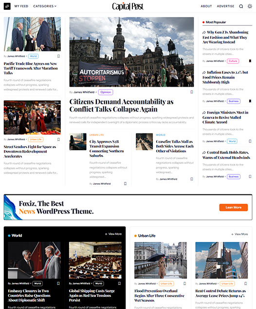screenshot of foxiz demo Capital, Metro Times