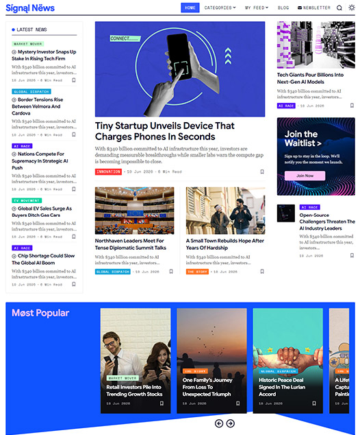 screenshot of foxiz demo Global, Signal News